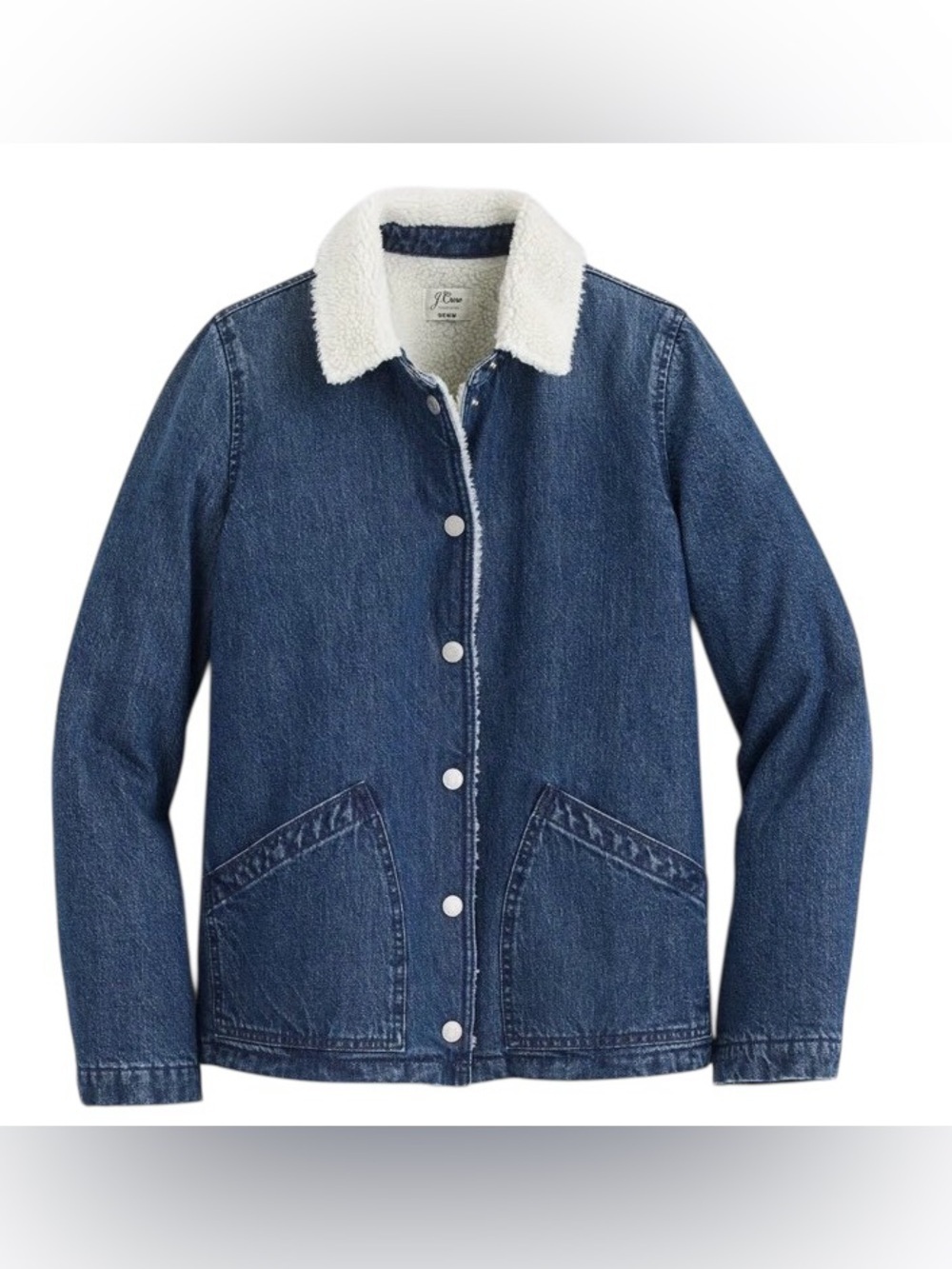 J. Crew Dark Blue Denim Jacket with Cream Sherpa Collar - Picture 1 of 2